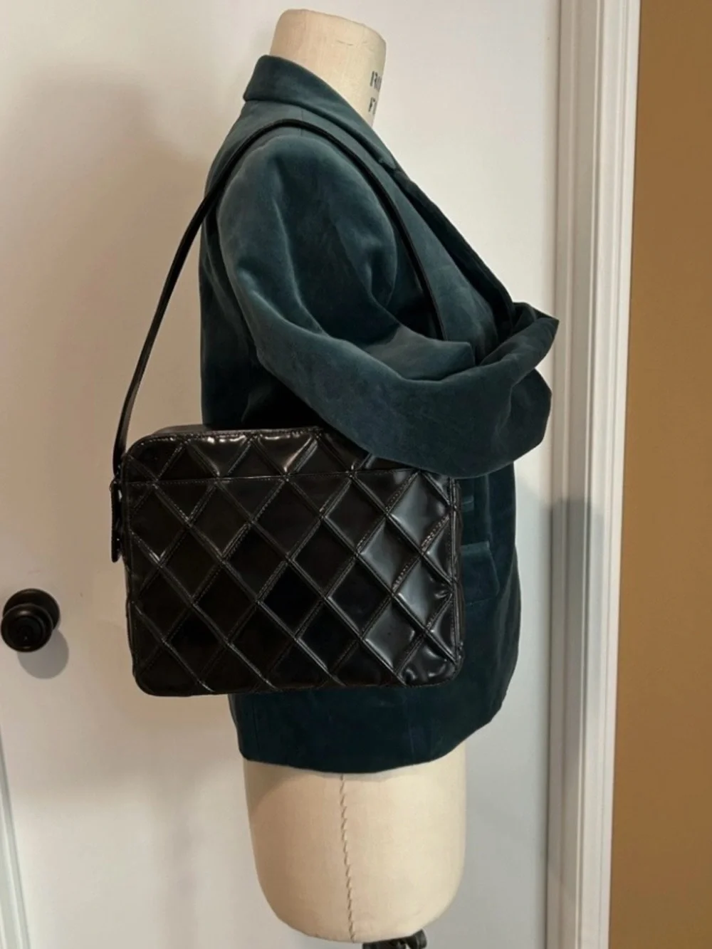 Vintage Chanel Black Quilted Patent Leather Bag
